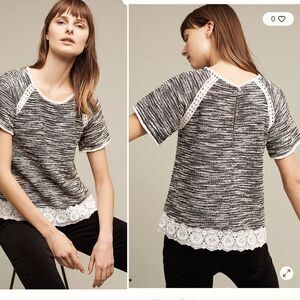 ANTHROPOLOGIE Eri+Ali Lace Trim Popover Top-S